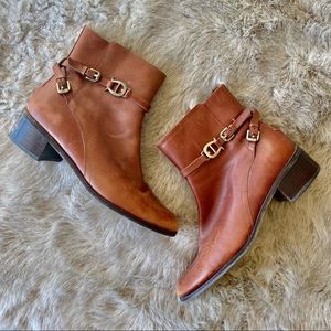 Red Brown Leather Ankle Boots